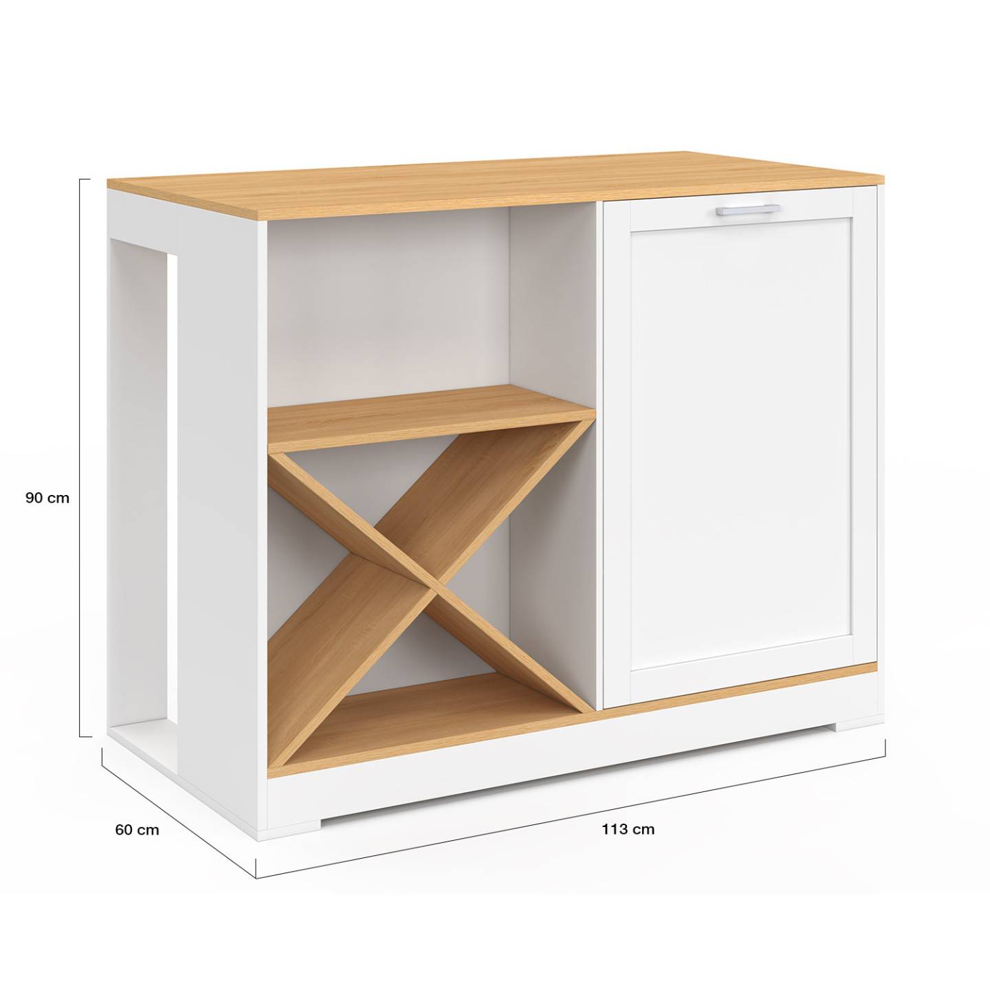 IDMARKET - Table de bar îlot VITO 113 cm avec range-bouteilles bois blanc et plateau façon hêtre - Image 5
