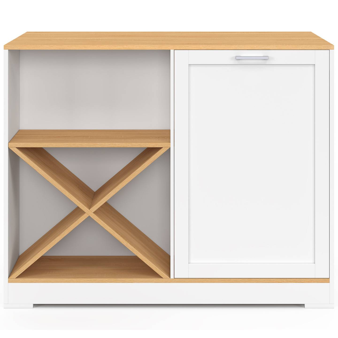 IDMARKET - Table de bar îlot VITO 113 cm avec range-bouteilles bois blanc et plateau façon hêtre - Image 3