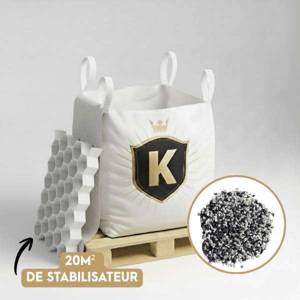 Kit Graviers blanc et noir + dalles stabilisatrices = 1 Big Bag gravier blanc et noir 8/12  1,5T [environ 20m2]  + 20m2 dalles - Image 1
