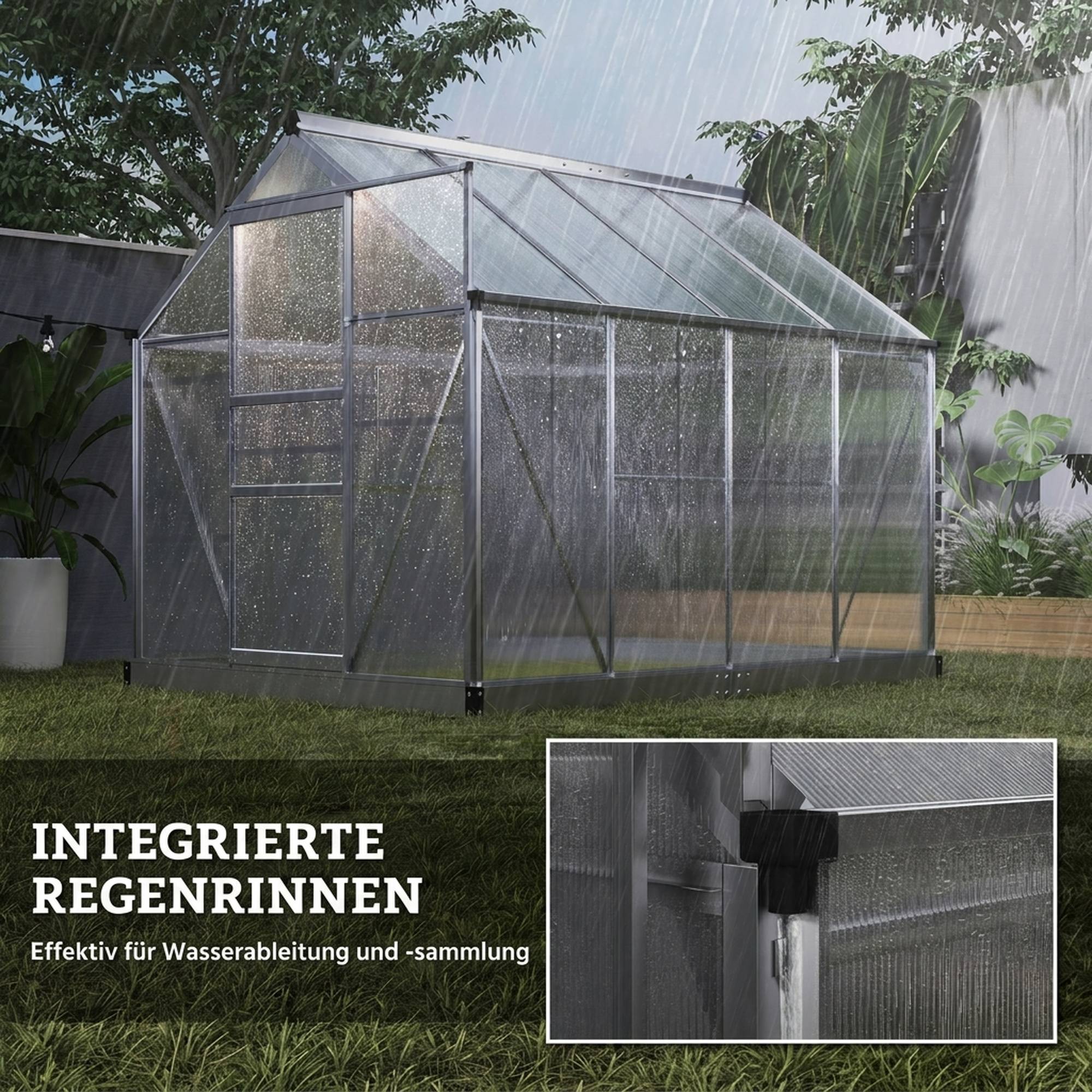 Serre avec lucarne, porte coulissante, transparente, polycarbonate+aluminium, 190 x 252 x 201cm - Image 9