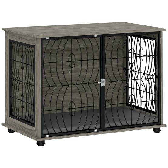 Cage meuble grand chien bois métal intérieur aéré coussin 100x60x73cm gris - ComfortXL Outdoor Living - Image 2