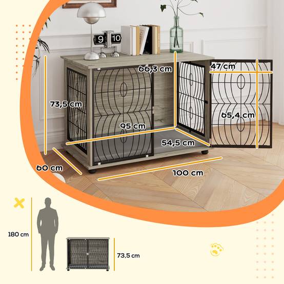 Cage meuble grand chien bois métal intérieur aéré coussin 100x60x73cm gris - ComfortXL Outdoor Living - Image 3
