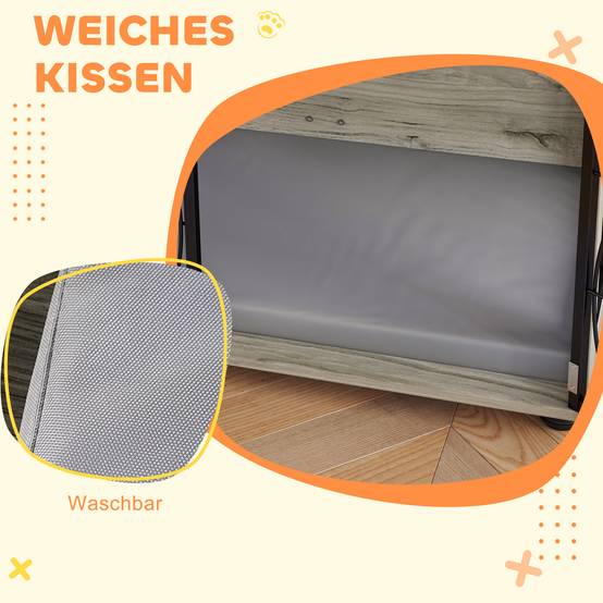 Cage meuble grand chien bois métal intérieur aéré coussin 100x60x73cm gris - ComfortXL Outdoor Living - Image 6