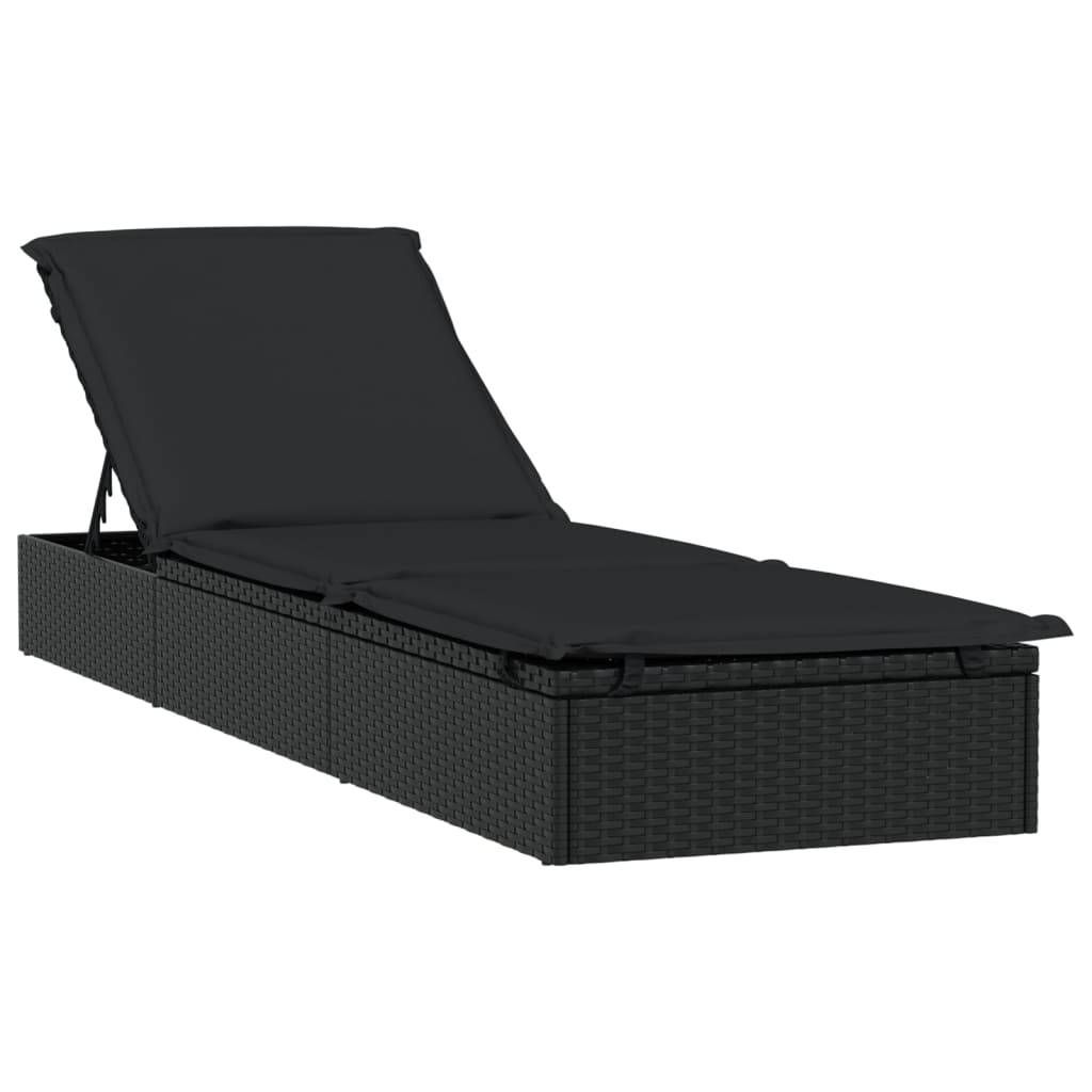 Helloshop26 - Transat chaise longue bain de soleil avec table résine tressée noir - Imagen 2