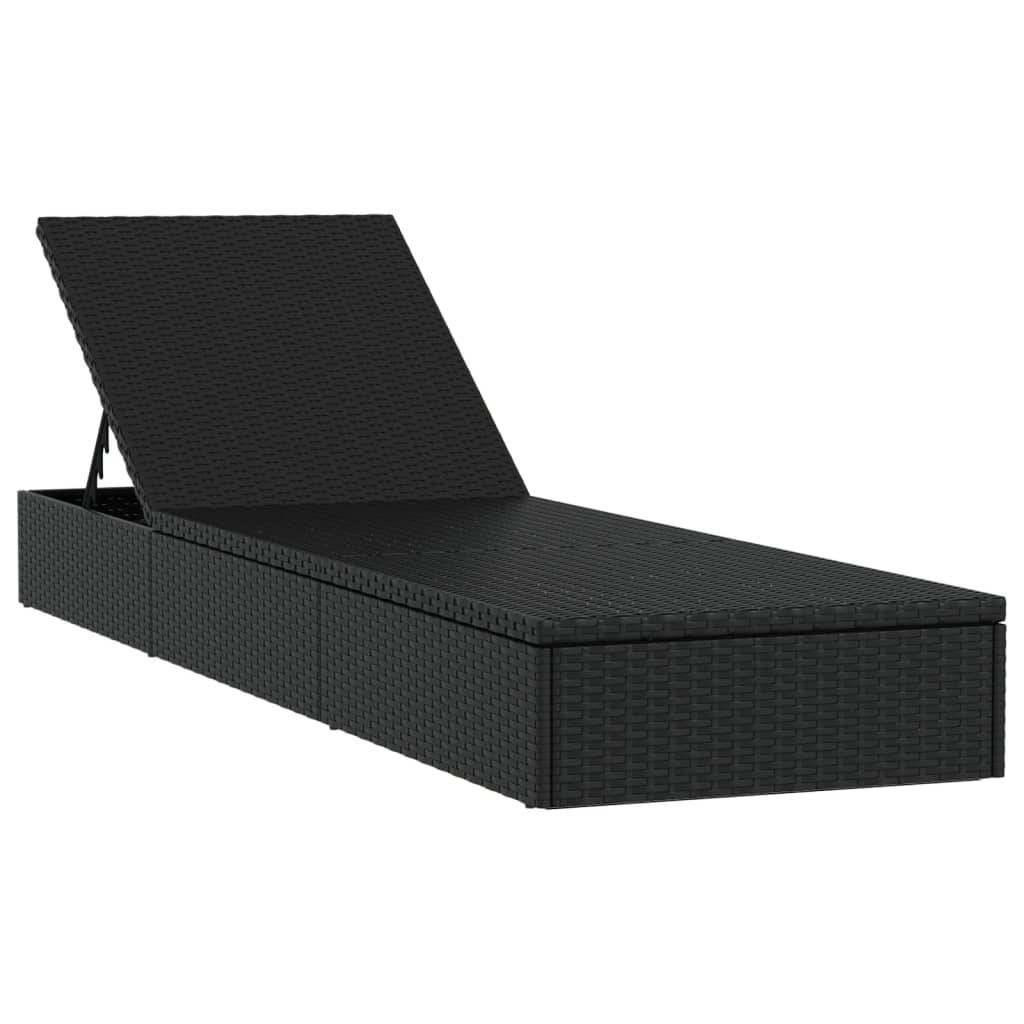 Helloshop26 - Transat chaise longue bain de soleil avec table résine tressée noir - Imagen 3