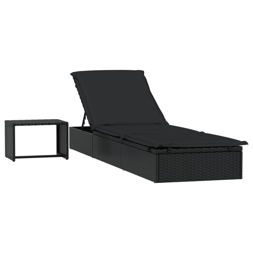 Helloshop26 - Transat chaise longue bain de soleil avec table résine tressée noir - Imagen 1