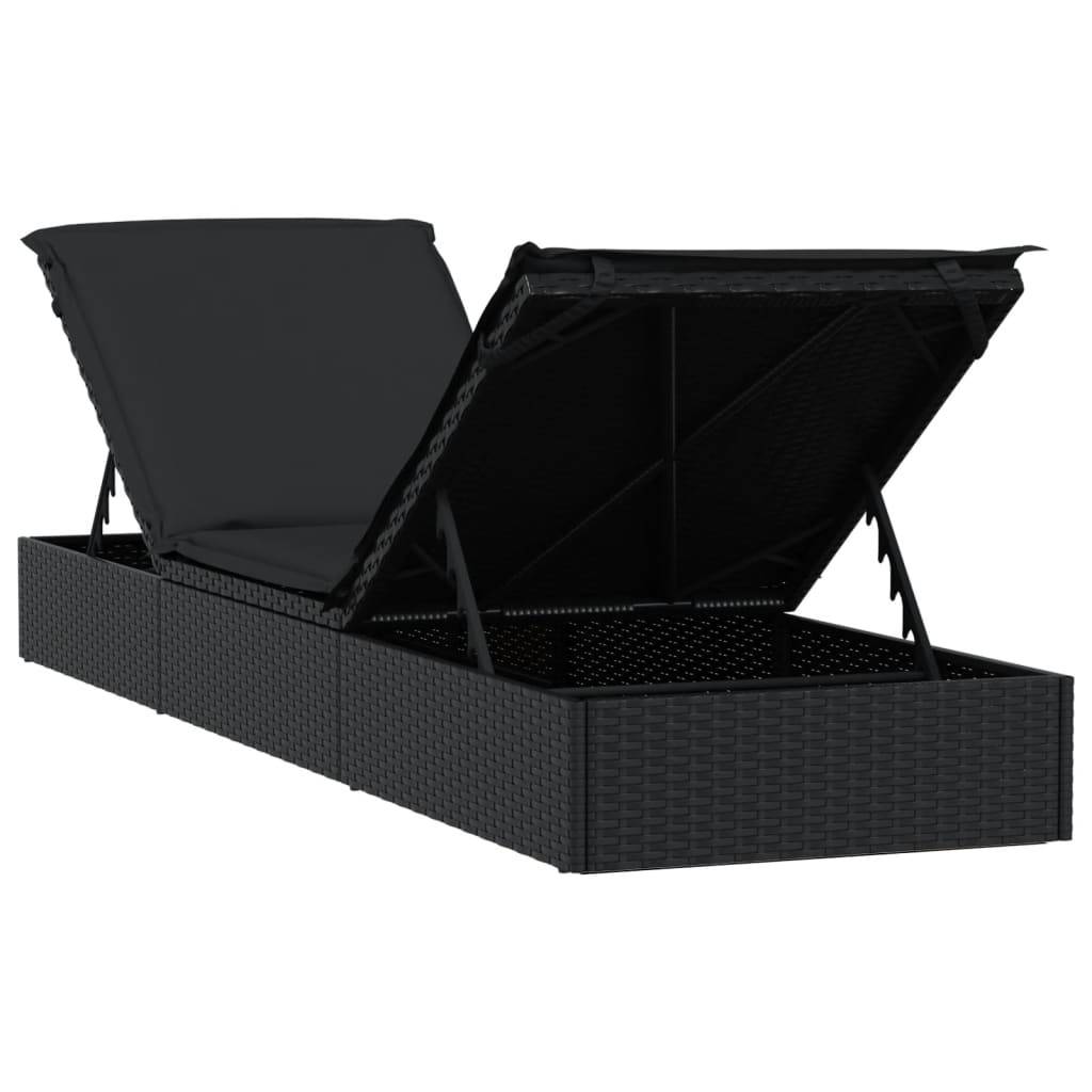 Helloshop26 - Transat chaise longue bain de soleil avec table résine tressée noir - Imagen 6