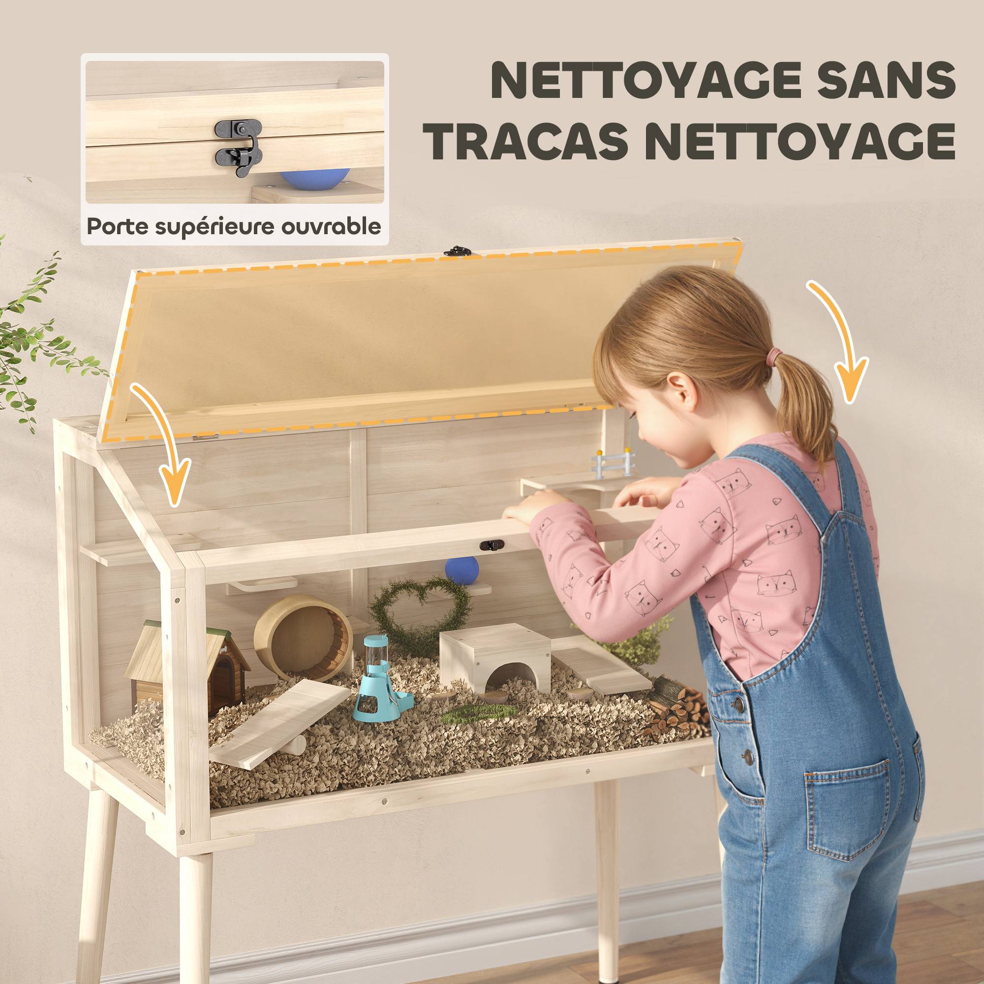 Cage hamster bois sapin rongeurs 7 plateformes jeux 110x101cm bois naturel - ComfortXL Outdoor Living - Image 8
