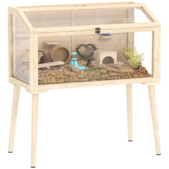 Cage hamster bois sapin rongeurs 7 plateformes jeux 110x101cm bois naturel - ComfortXL Outdoor Living - Image 1