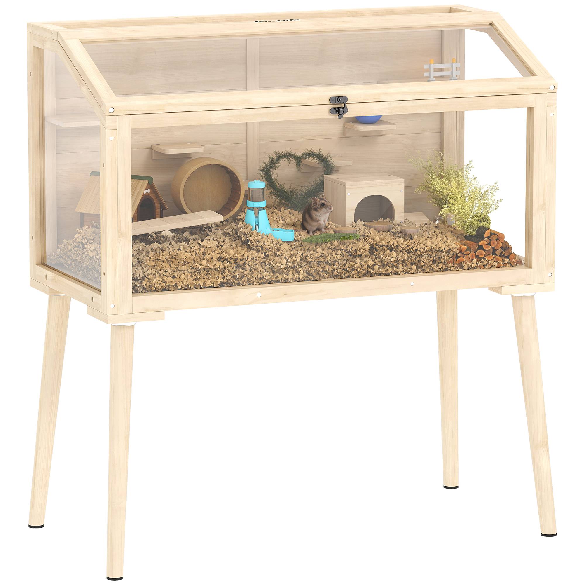 Cage hamster bois sapin rongeurs 7 plateformes jeux 110x101cm bois naturel - ComfortXL Outdoor Living - Image 1