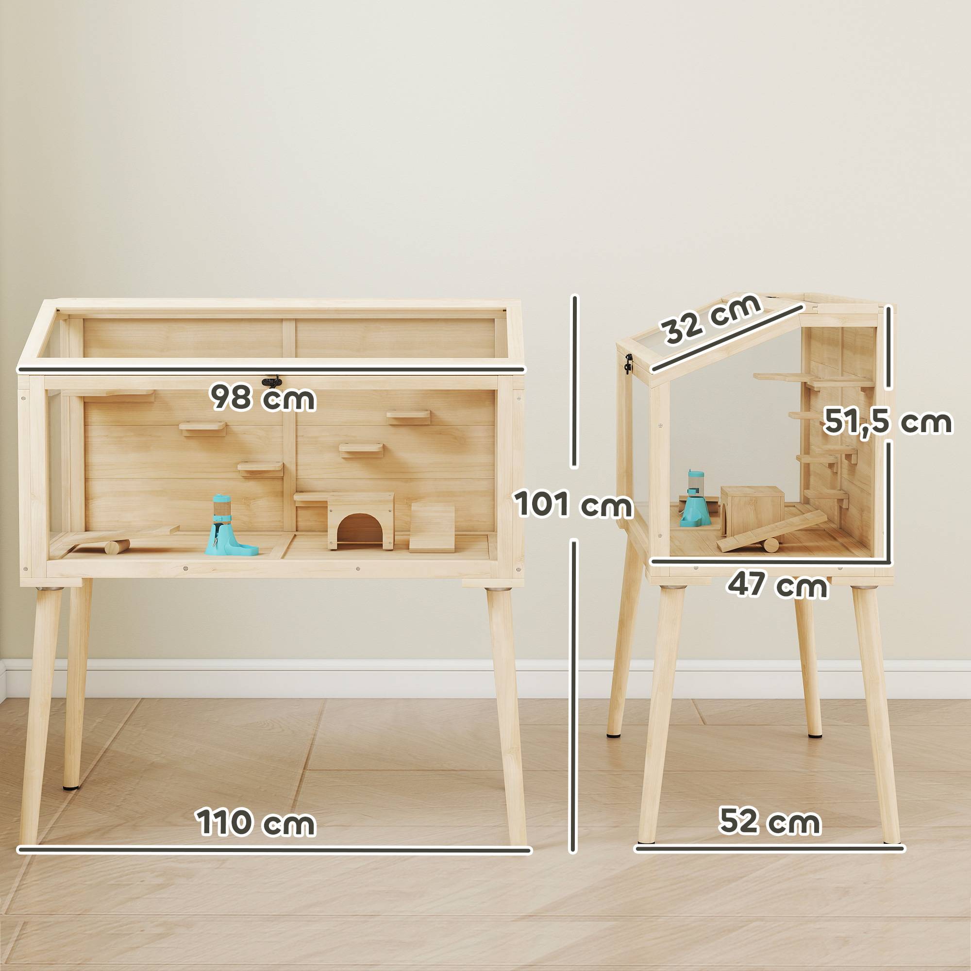 Cage hamster bois sapin rongeurs 7 plateformes jeux 110x101cm bois naturel - ComfortXL Outdoor Living - Image 5