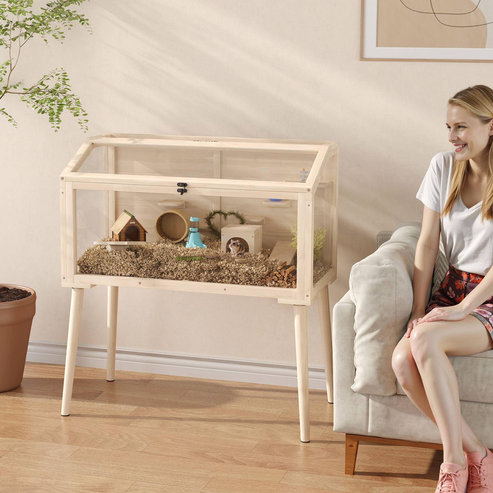 Cage hamster bois sapin rongeurs 7 plateformes jeux 110x101cm bois naturel - ComfortXL Outdoor Living - Image 3