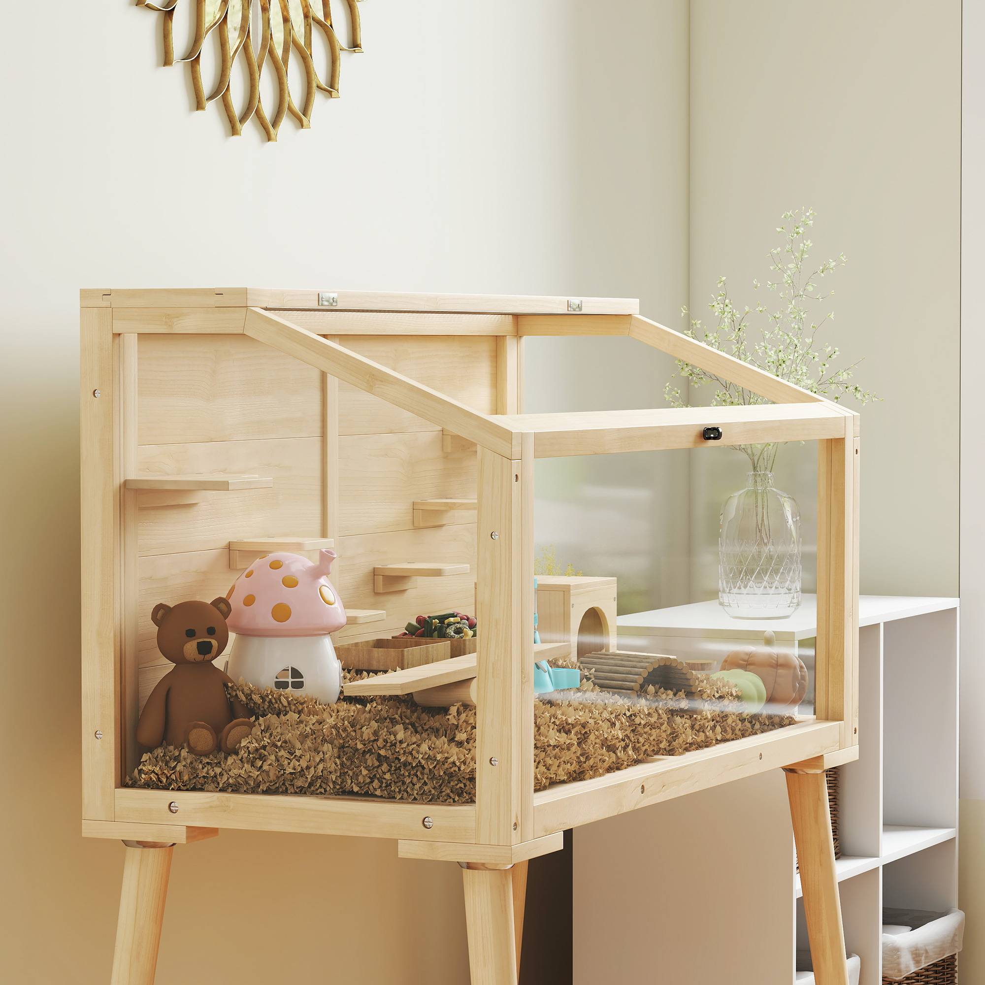 Cage hamster bois sapin rongeurs 7 plateformes jeux 110x101cm bois naturel - ComfortXL Outdoor Living - Image 10