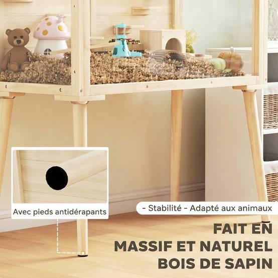 Cage hamster bois sapin rongeurs 7 plateformes jeux 110x101cm bois naturel - ComfortXL Outdoor Living - Image 7