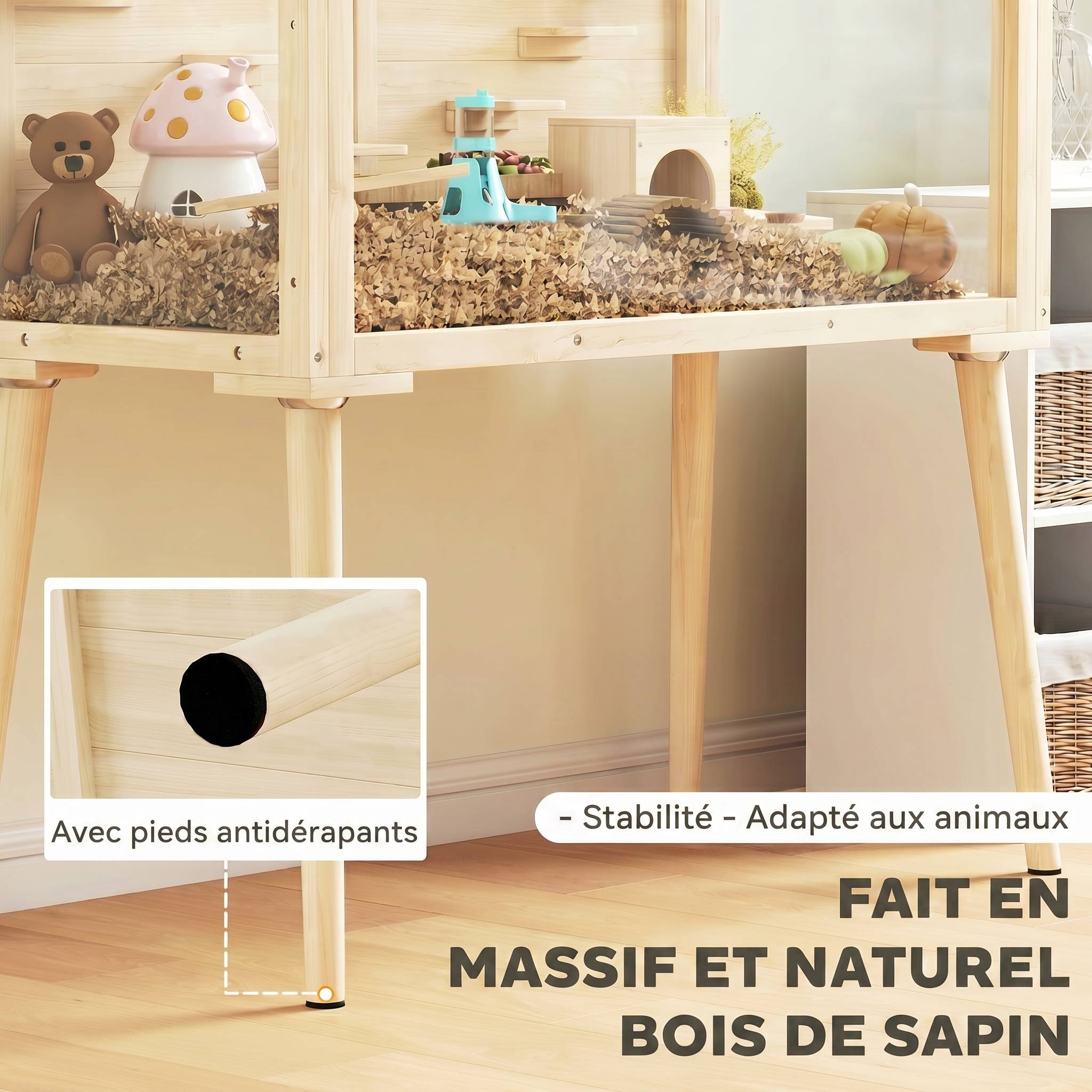 Cage hamster bois sapin rongeurs 7 plateformes jeux 110x101cm bois naturel - ComfortXL Outdoor Living - Image 7