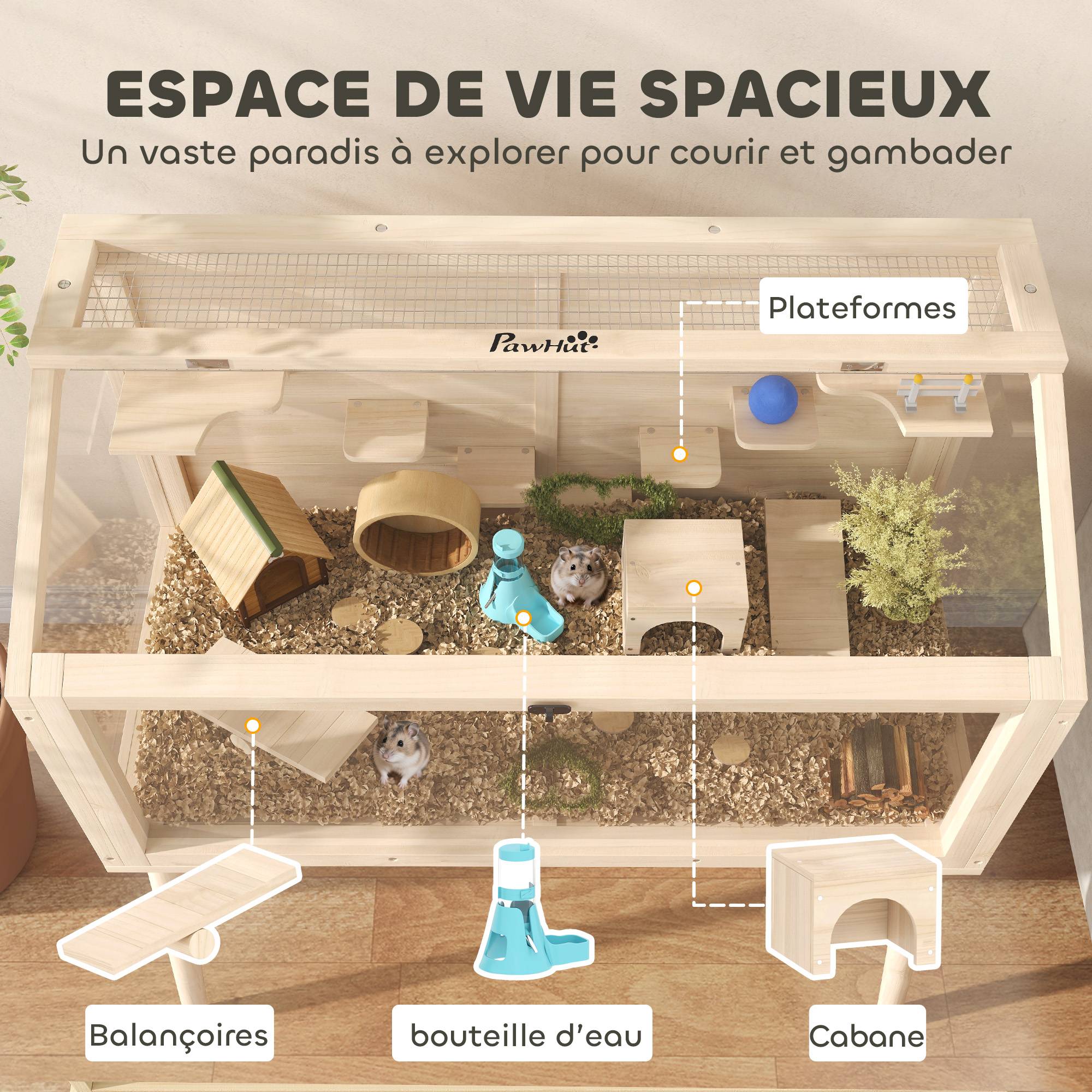 Cage hamster bois sapin rongeurs 7 plateformes jeux 110x101cm bois naturel - ComfortXL Outdoor Living - Image 6