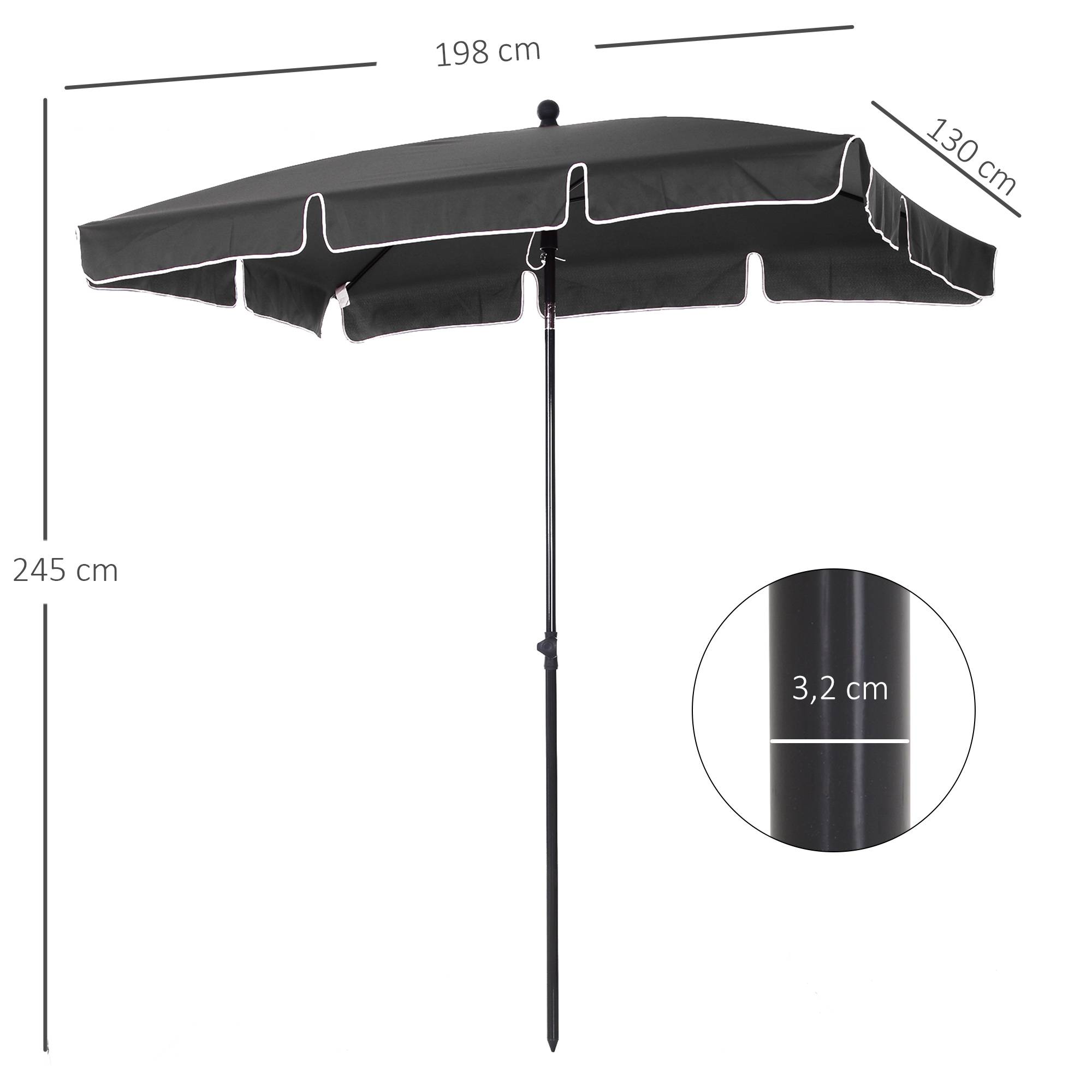 Parasol de jardin Parasol droit rectangulaire inclinable - 198x130x245cm Aluminium Gris fr278 - Image 5