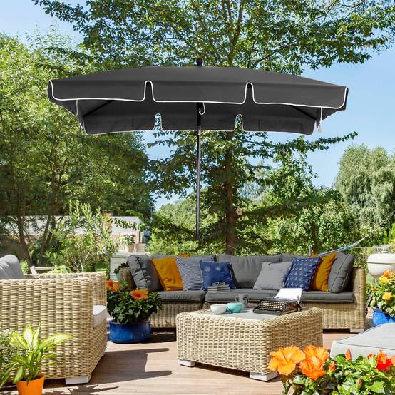 Parasol de jardin Parasol droit rectangulaire inclinable - 198x130x245cm Aluminium Gris fr278 - Image 3