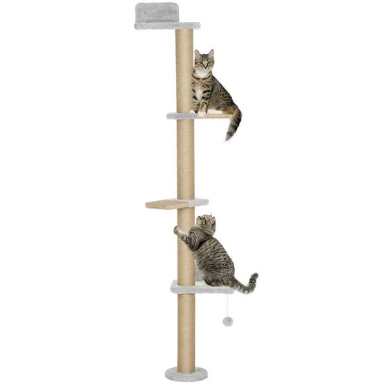 Arbre à Chat Mural 5 Niveaux Gain de Place avec Griffoir Sisal et Jouet Suspendu Gris Clair 180 cm - ComfortXL Outdoor Living - Image 1