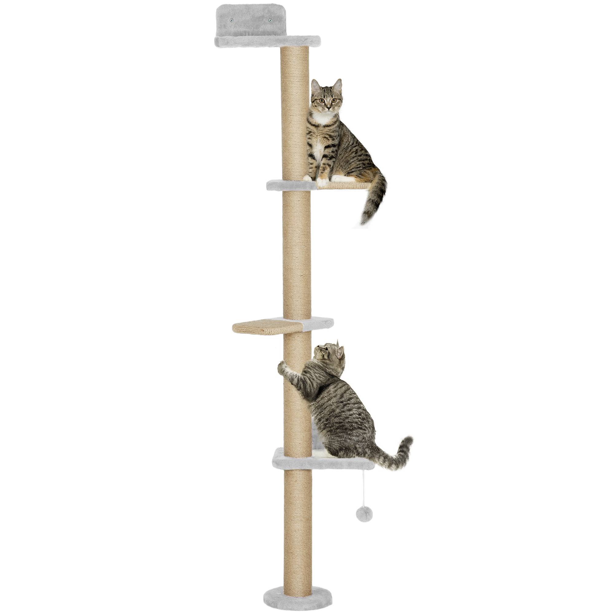 Arbre à Chat Mural 5 Niveaux Gain de Place avec Griffoir Sisal et Jouet Suspendu Gris Clair 180 cm - ComfortXL Outdoor Living