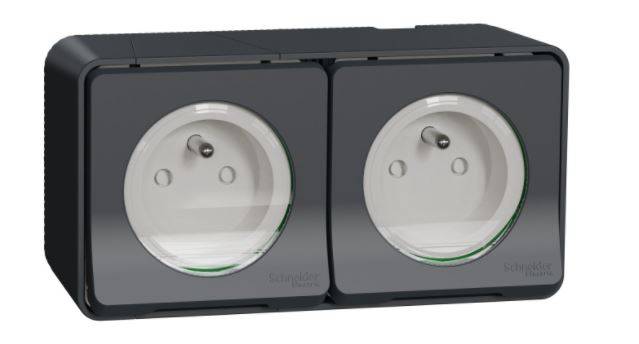 Schneider Electric - Double prise de courant 2P+T MUREVA STYL précâblée horizontale saillie IP55 - SCHNEIDER ELECTRIC - MUR36028