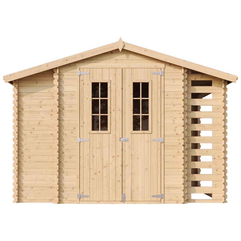 Timbela - Abri de jardin en bois et range bûches extérieur I206xL328xH218 cm / 3,53+0,97+0,97 m² - 19 mm d’épaisseur - Timbela M389C - Image 3