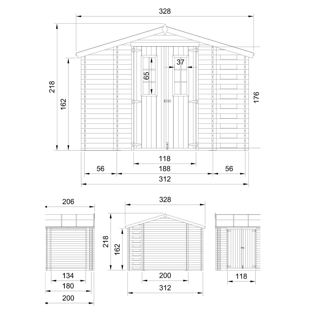 Timbela - Abri de jardin en bois et range bûches extérieur I206xL328xH218 cm / 3,53+0,97+0,97 m² - 19 mm d’épaisseur - Timbela M389C - Image 5