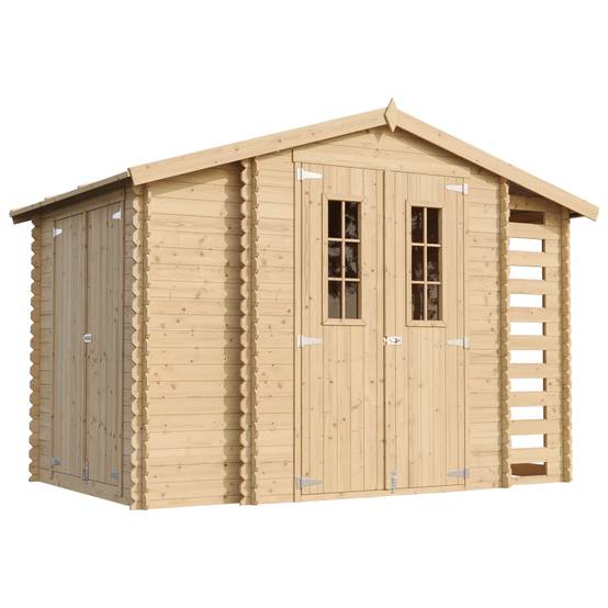Timbela - Abri de jardin en bois et range bûches extérieur I206xL328xH218 cm / 3,53+0,97+0,97 m² - 19 mm d’épaisseur - Timbela M389C - Image 2