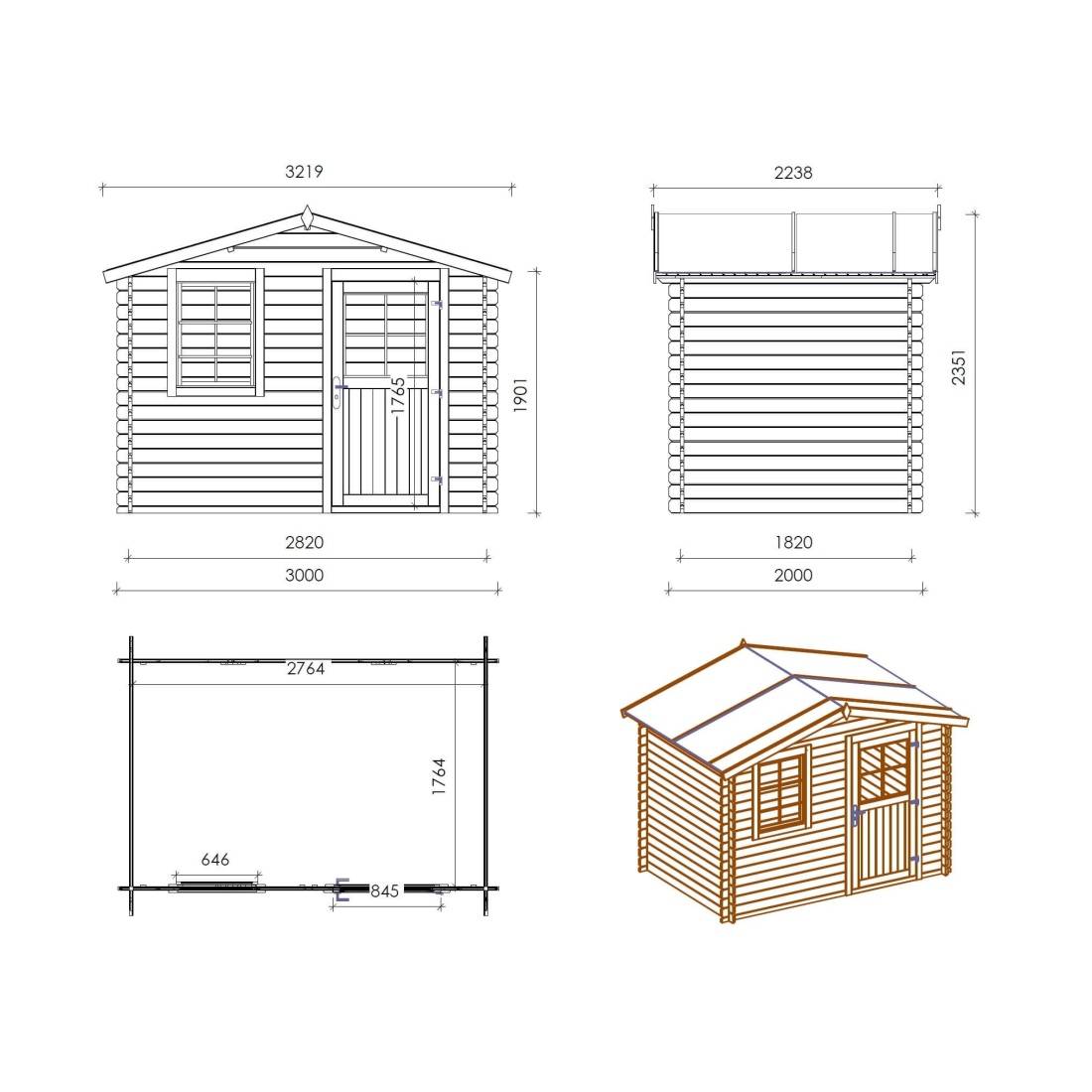 Altanka - Abri de jardin en bois - 6m2 - 3x2m - Ep. 28mm - Couleur: naturel - DOM472 - ALTANKA - Image 3