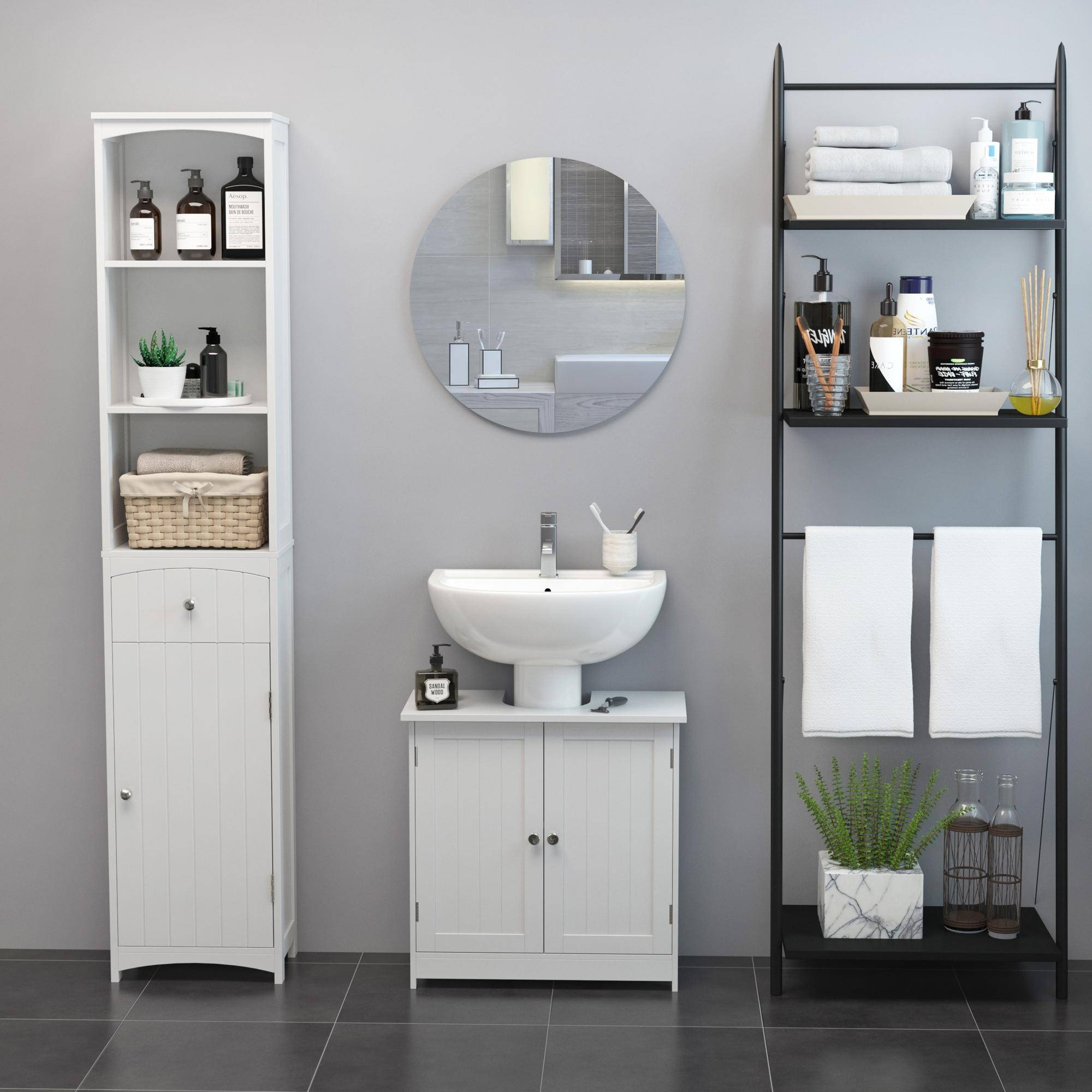 Sans Marque - Meuble sous-vasque salle bain 2 portes étagère réglable rangement lavabo avec ou sans colonne moderne 60x30x60 cm blanc - Image 4