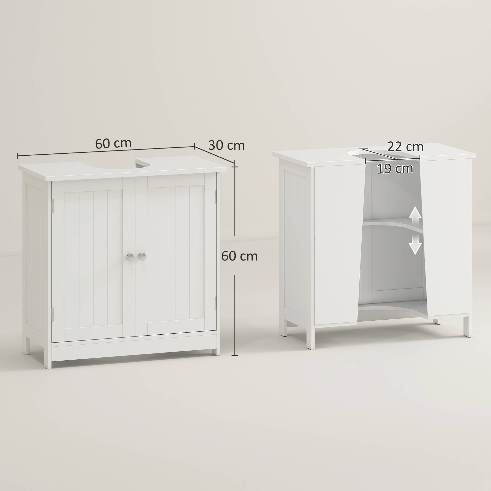 Sans Marque - Meuble sous-vasque salle bain 2 portes étagère réglable rangement lavabo avec ou sans colonne moderne 60x30x60 cm blanc - Image 5