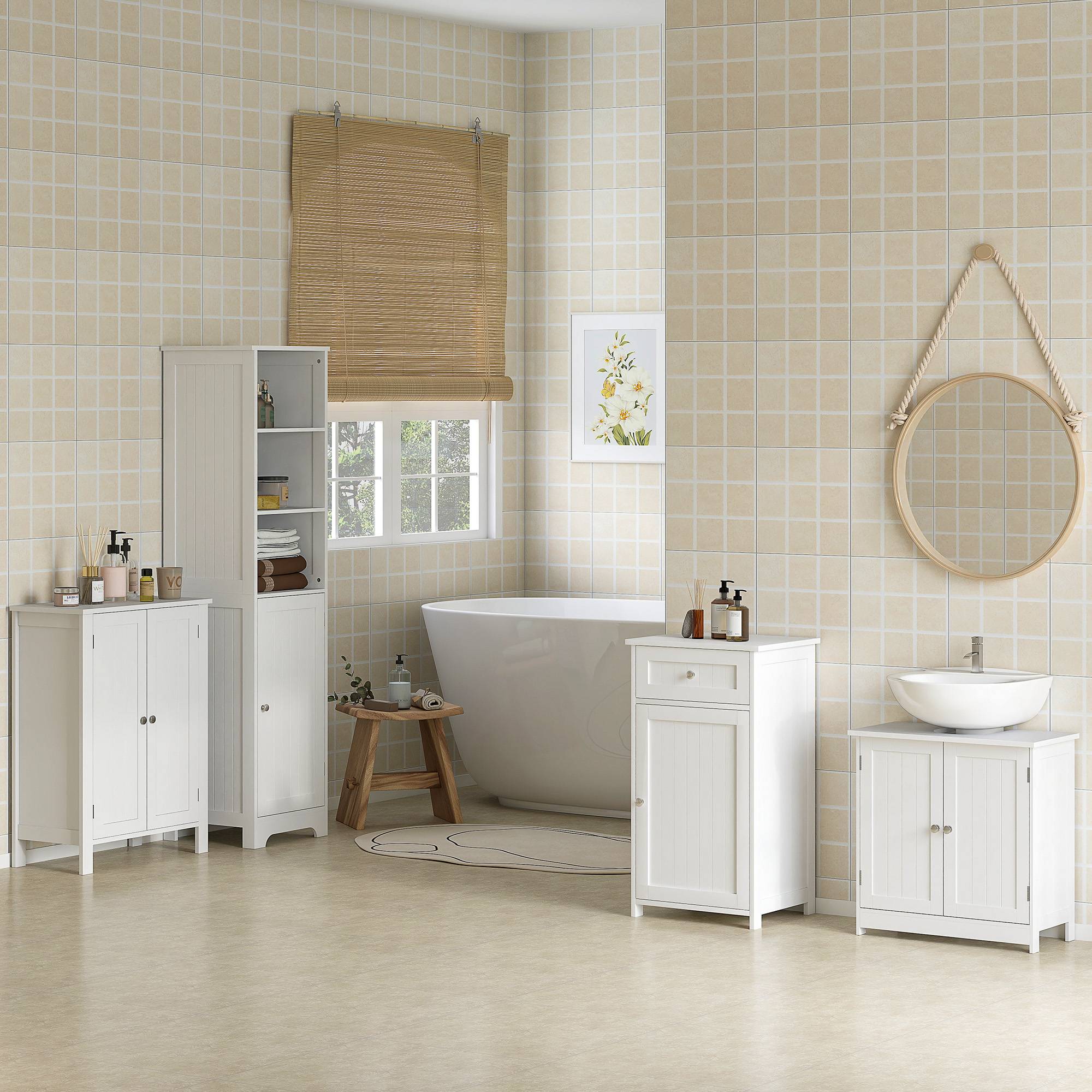 Sans Marque - Meuble sous-vasque salle bain 2 portes étagère réglable rangement lavabo avec ou sans colonne moderne 60x30x60 cm blanc - Image 3