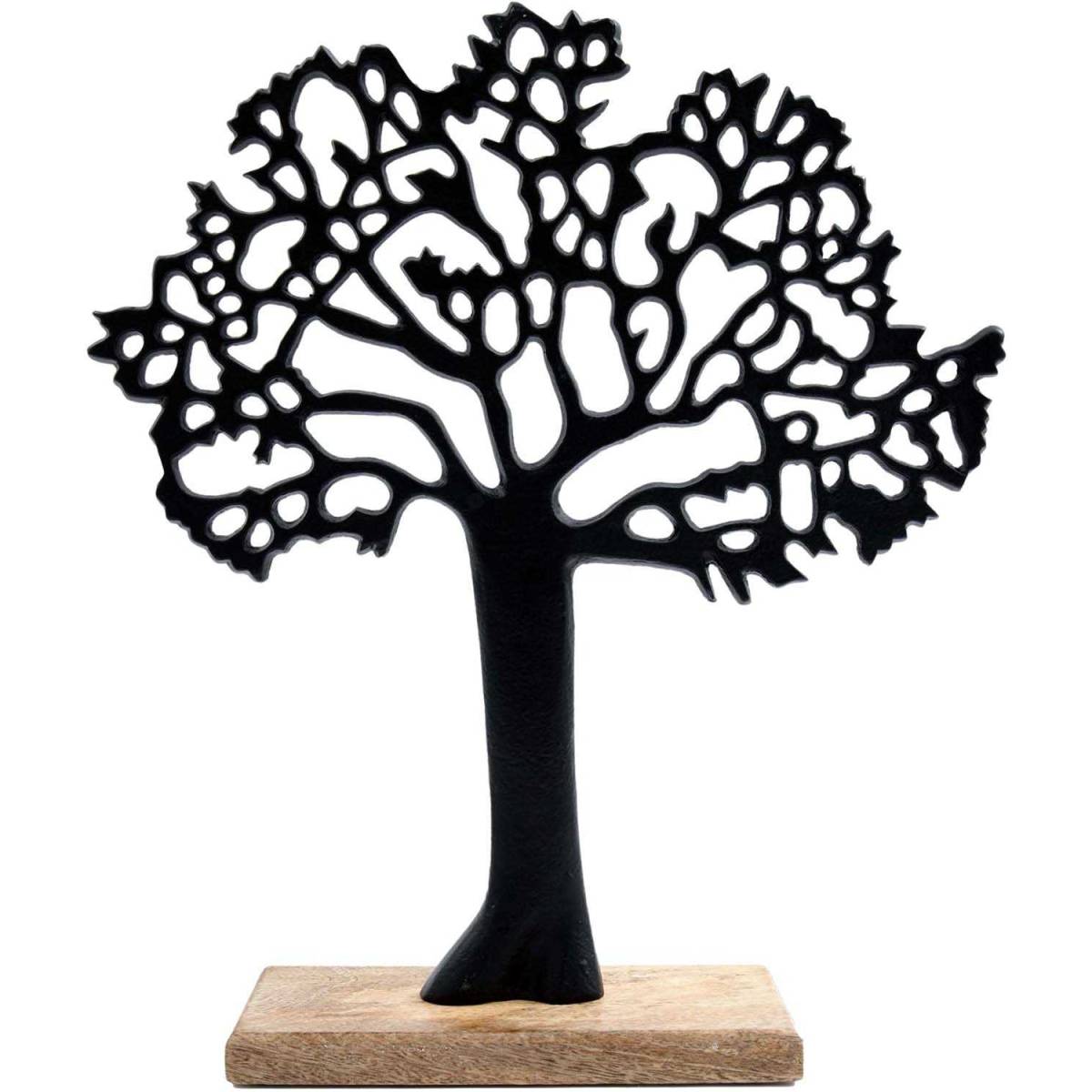 Sil - Arbre décoratif en aluminium noir et bois de manguier Arbre de vie Sil - Imagen 1