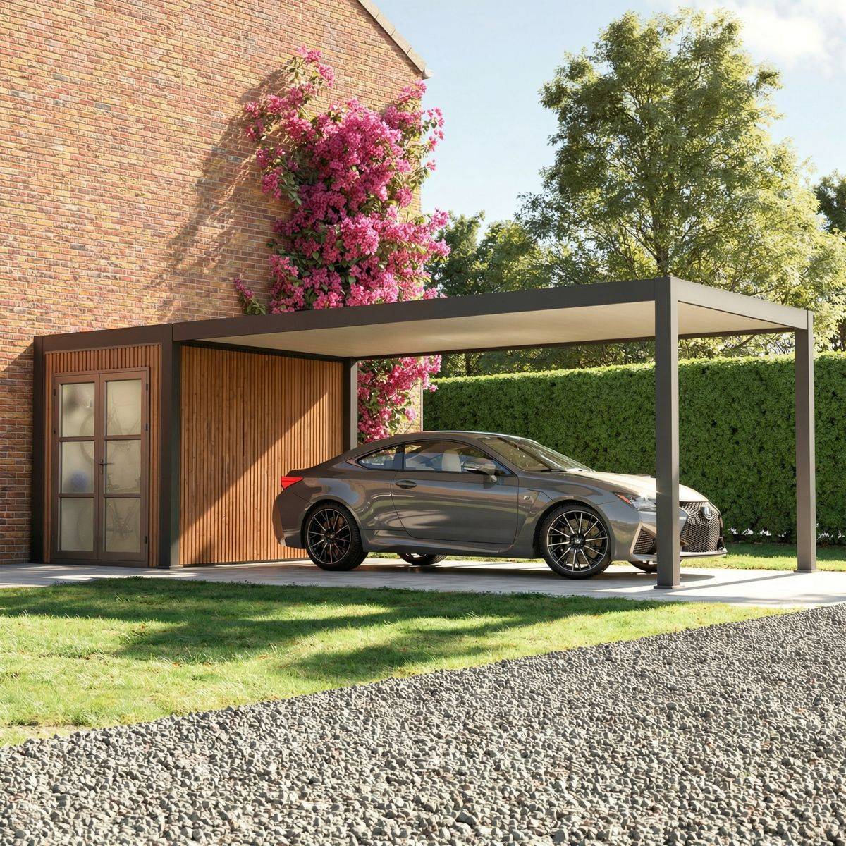 Direct Abris - Carport Aluminium DENVER Abri de Jardin Composite Inclus - 330 x 760 cm - 24,94 m² / local 5 m² - 1 Voiture - Image 1