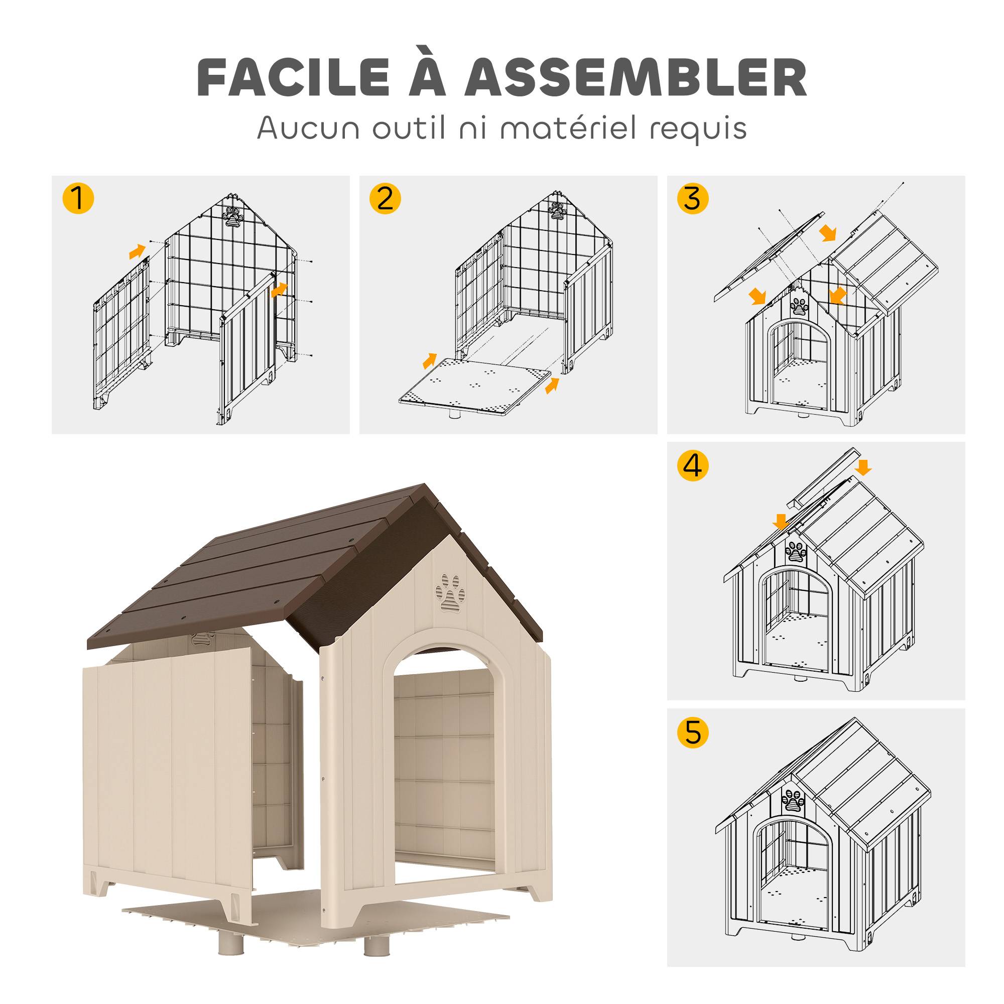 Niche extérieure pour chien polypropylène étanche, ventilée, plancher surélevé, beige - Image 9