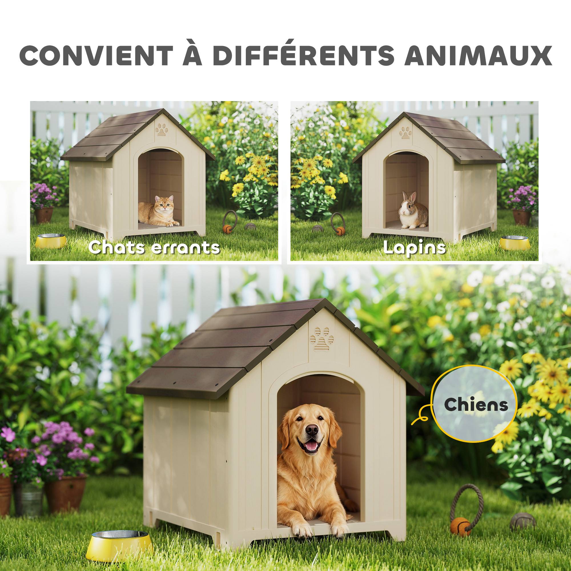Niche extérieure pour chien polypropylène étanche, ventilée, plancher surélevé, beige - Image 10