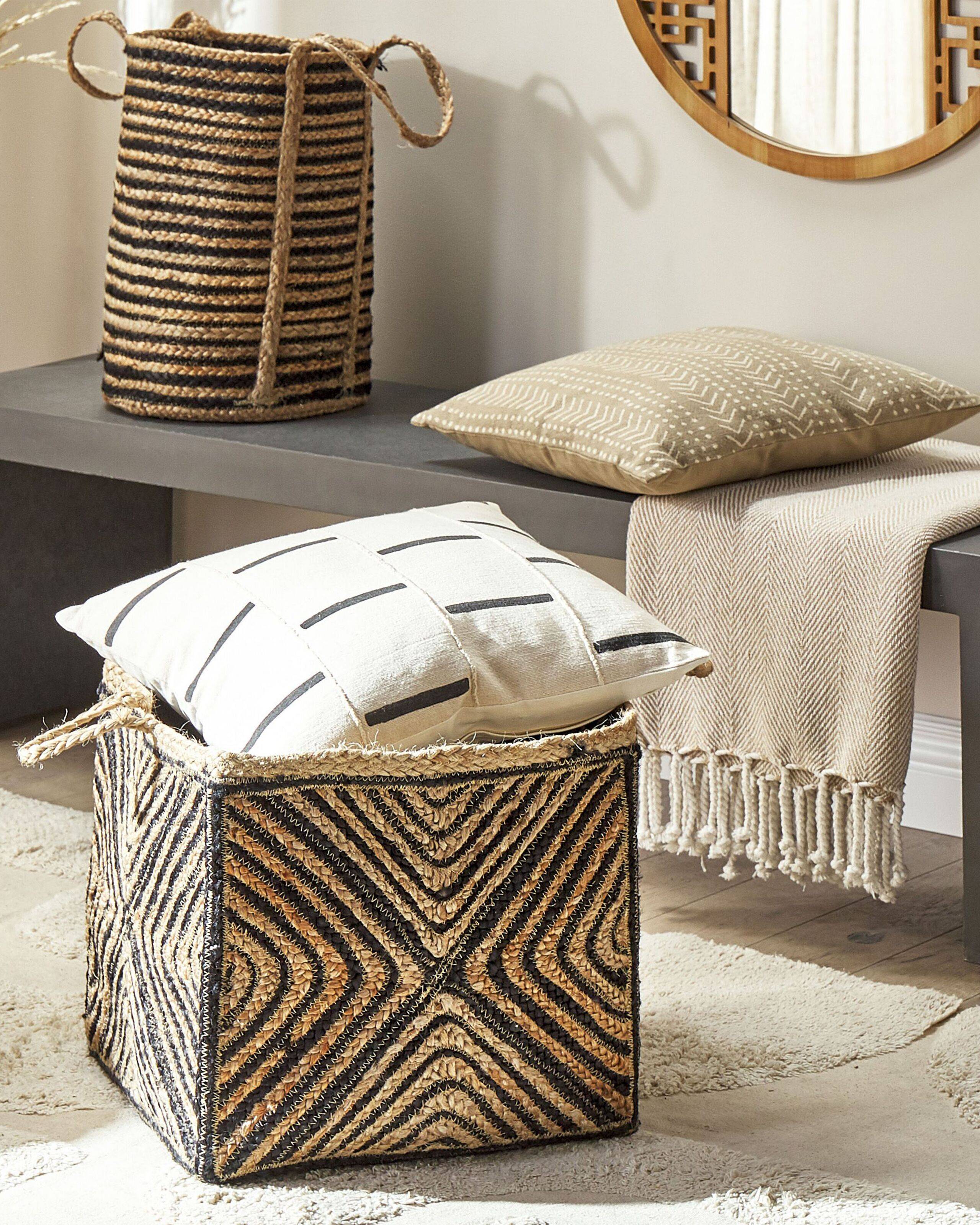 Beliani - Panier Naturel et Noir en Jute 40 x 40 cm Corbeille à Linge Faite Main Tressée Rangement pour Intérieur Accessoire Rangement - Imagen 2