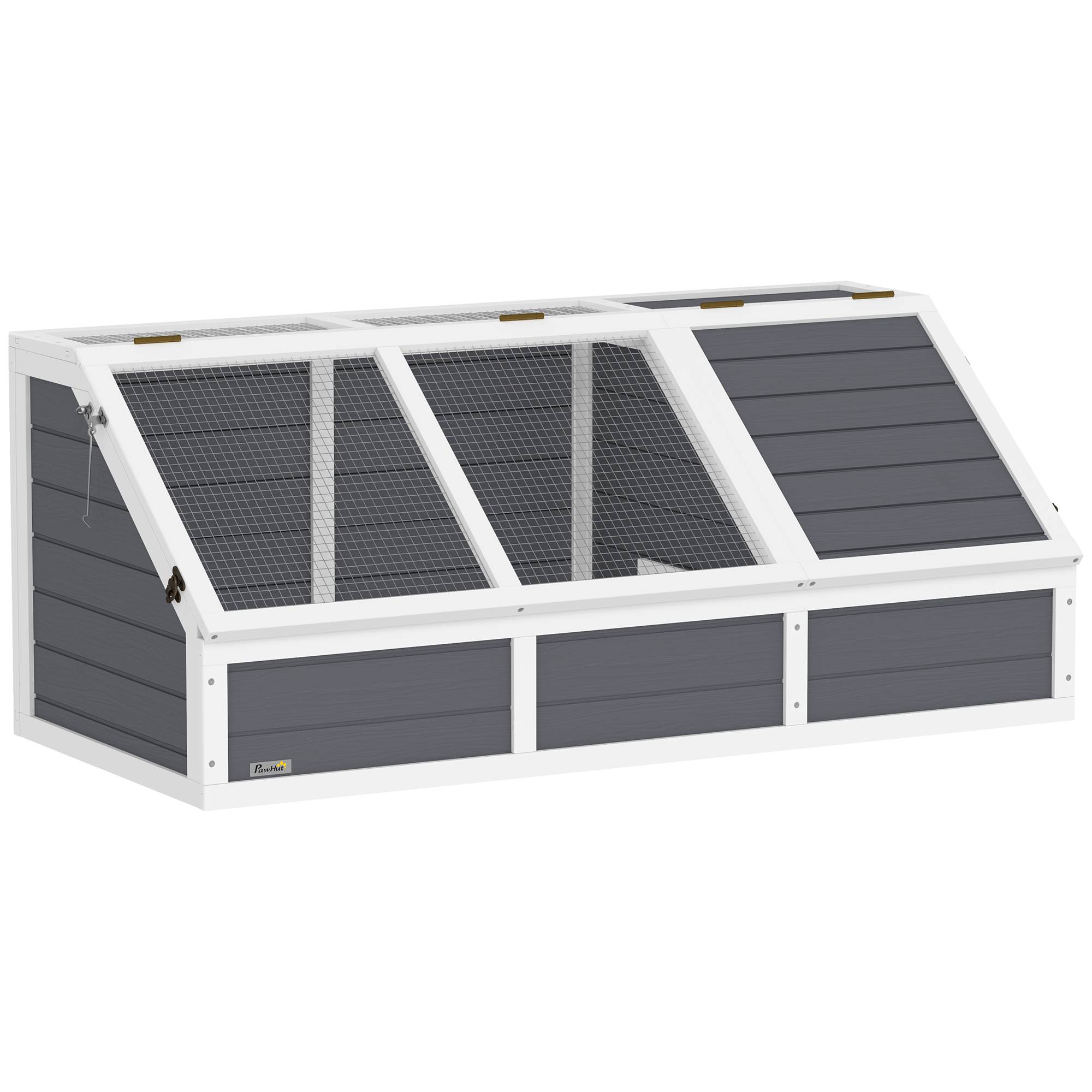 Maison enclos cage pour petit animal tortue en bois avec couvercle ouvrable, loquets, 2 espaces distincts, gris
