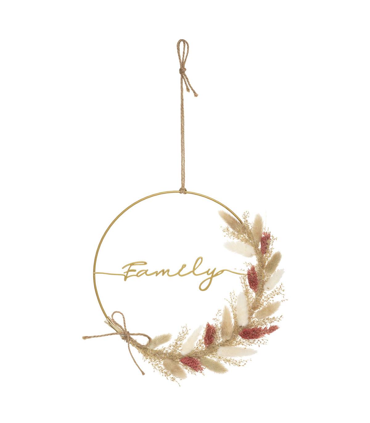 Déco murale Fleurs séchées sur cerceau en Métal Doré D 24 cm - Imagen 1