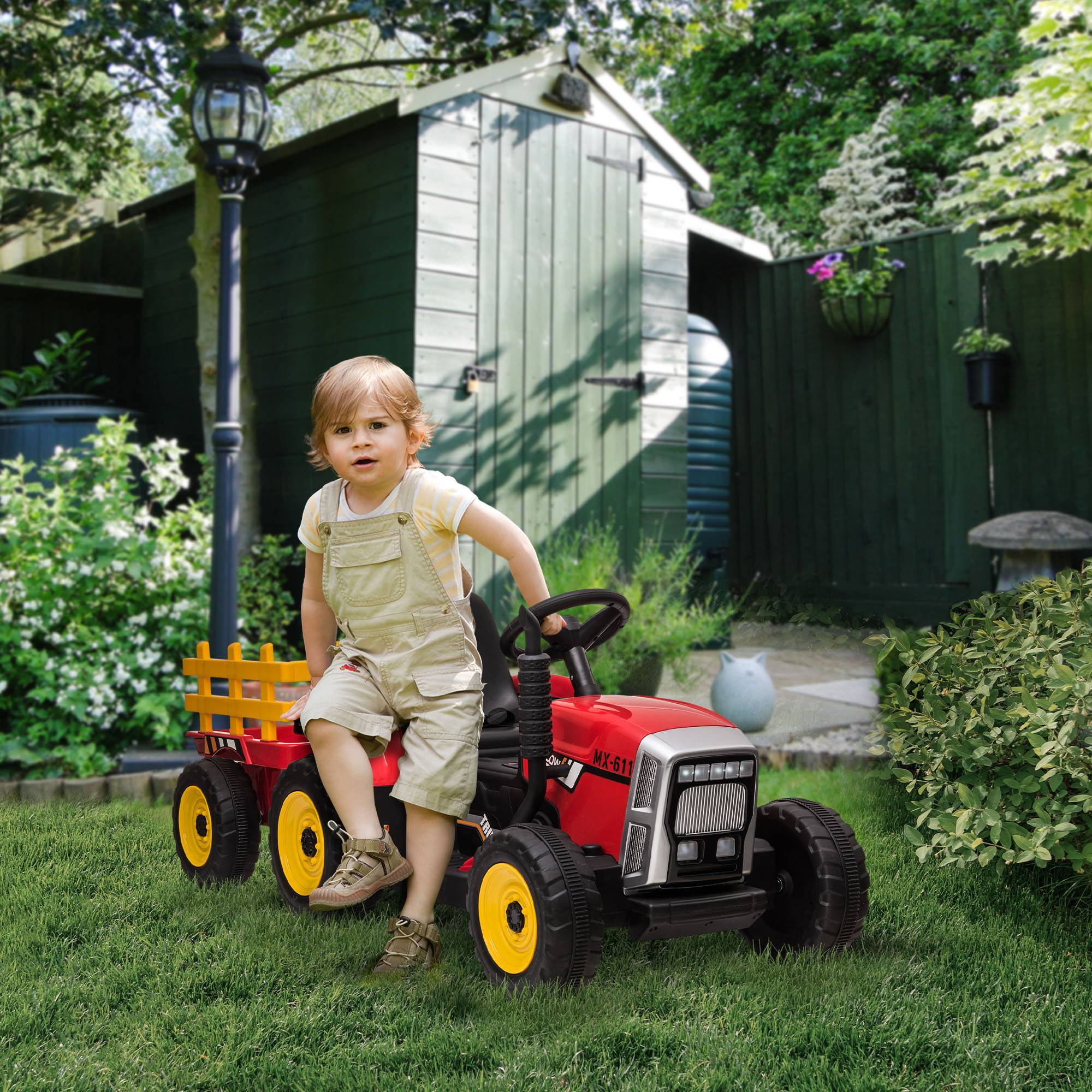 Tracteur électrique avec remorque amovible, pour enfants de 3 à 6 ans avec télécommande MP3 musique affichage lumières - Image 4