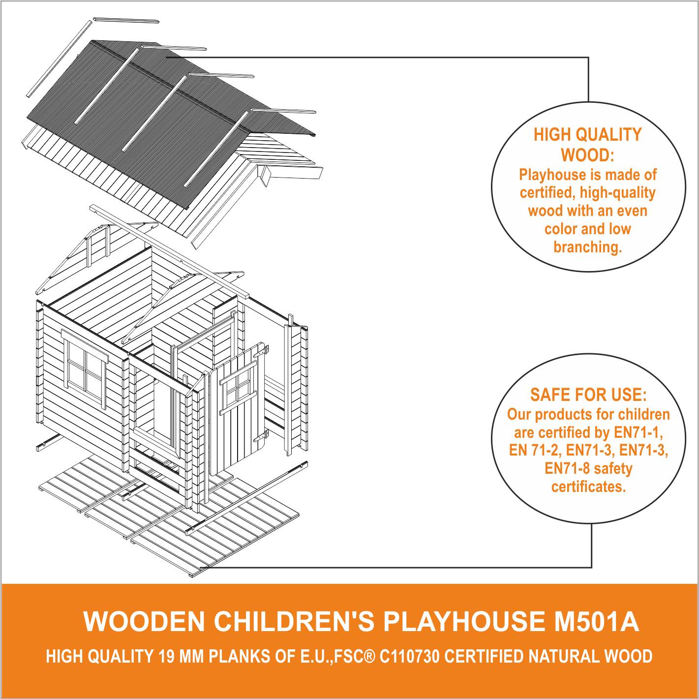 Timbela - Maison en bois pour enfants 182x146xH145cm/ 1,1 m² - Maison jardin enfant exterieur bois - 19 mm d’épaisseur - Timbela M501A - Image 7