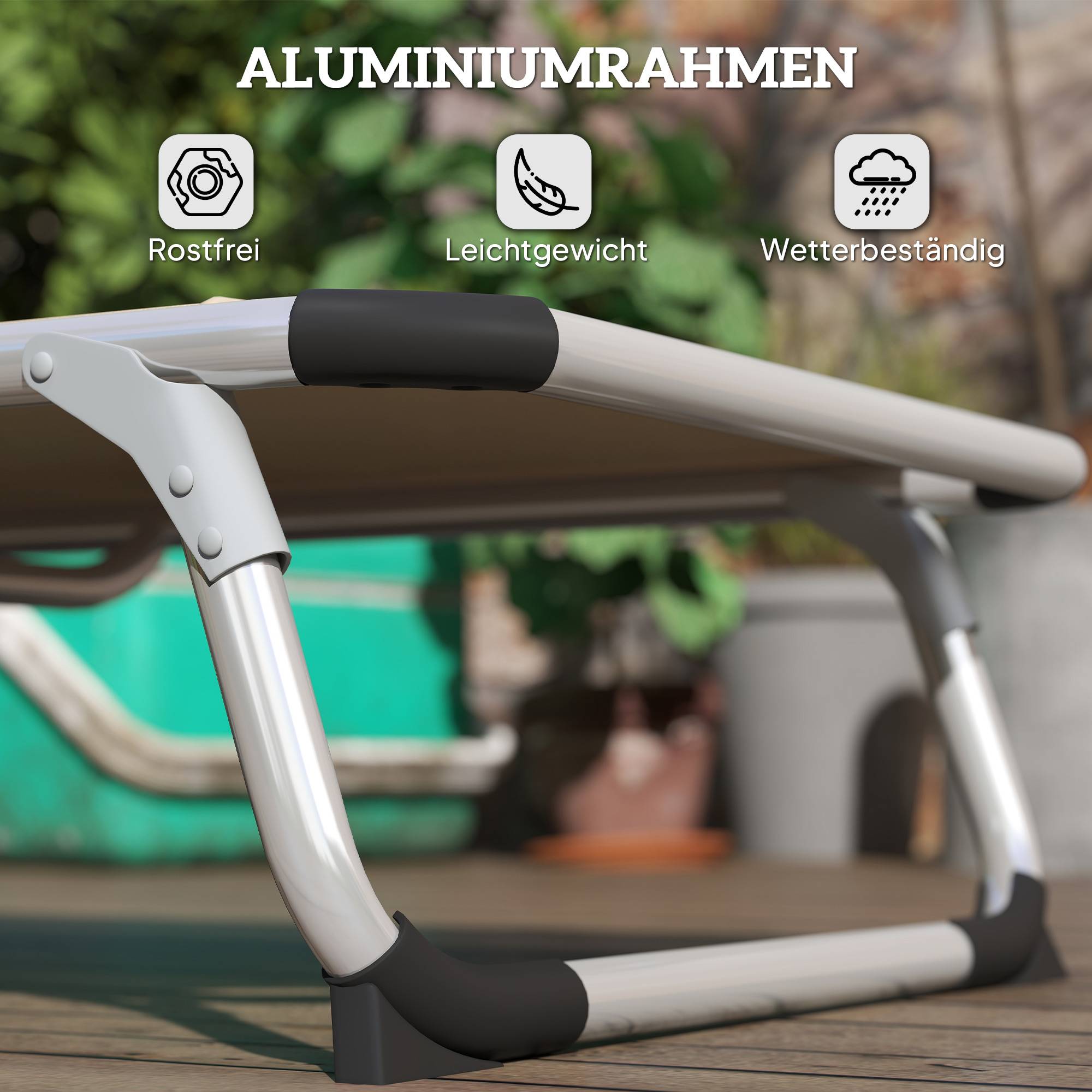 Bain de soleil pliant en aluminium pour jardin et terrasse dossier inclinable beige - ComfortXL Outdoor Living - Image 7