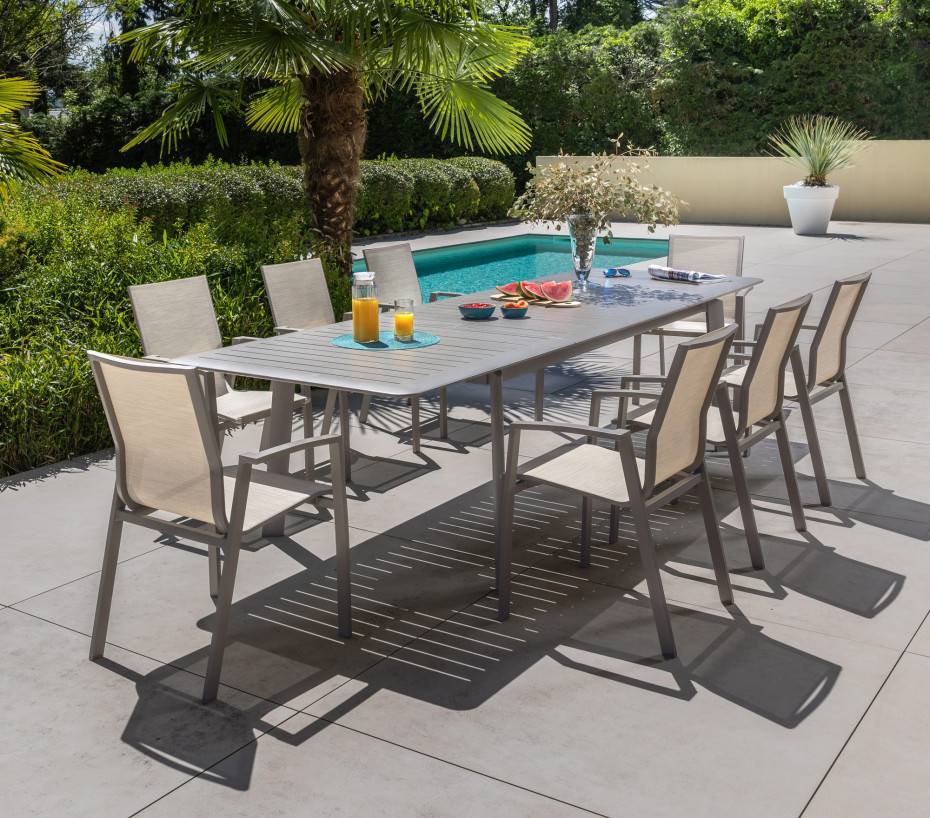 Ensemble table et chaises de jardin 8 places gris ROME - Image 1