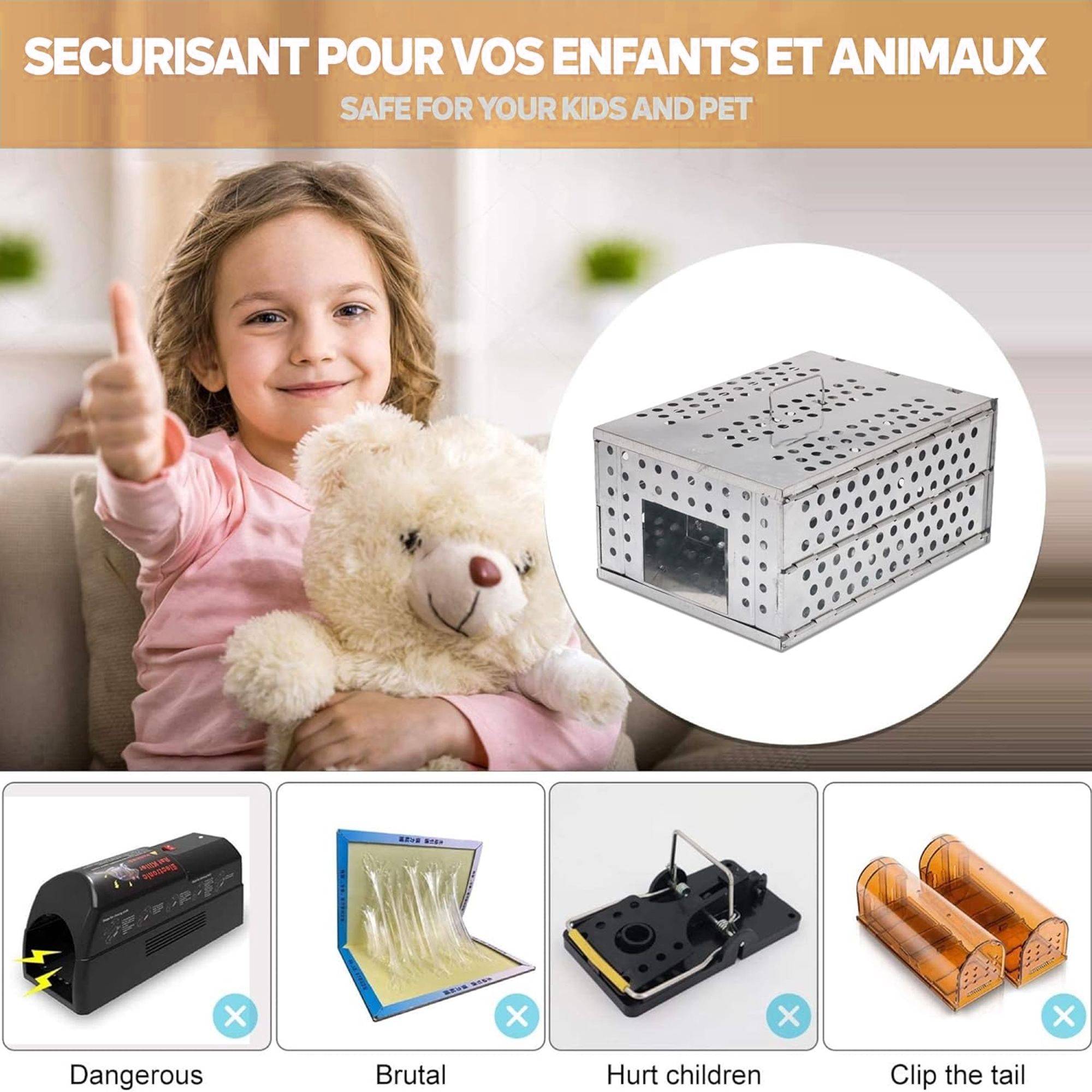 Piège à Rongeurs Rats et Souris - Pliable en Acier Galvanisé 30x22x15 cm - Sans Blessure - Réutilisable, Naturelle et Efficace - Image 5