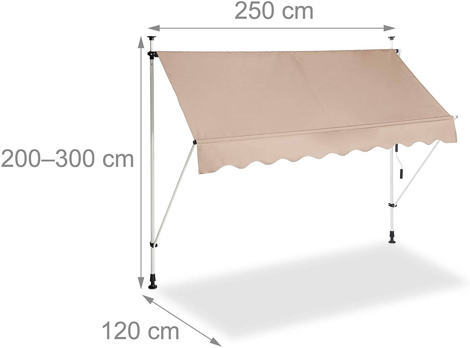 Helloshop26 - Store banne télescopique de balcon manivelle hauteur réglable résistant uv polyester acier 250 x 120 cm beige - Imagen 1