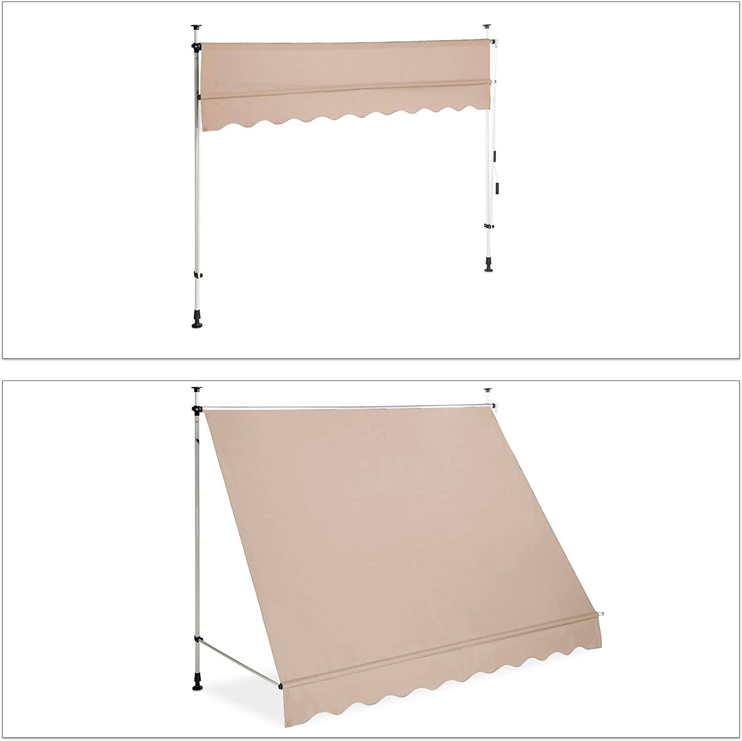Helloshop26 - Store banne télescopique de balcon manivelle hauteur réglable résistant uv polyester acier 250 x 120 cm beige - Imagen 2