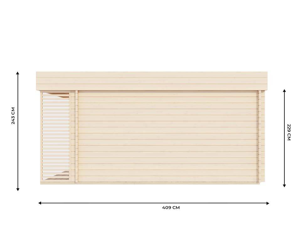 Direct Abris - Chalet de Jardin YAHA 12m2 - Bois naturel - Epaisseur des Murs : 44mm - Terrasse - Brise-vues - Traité Autoclave - Abris de jardin - Imagen 4