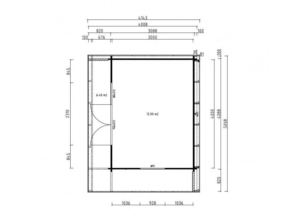 Direct Abris - Chalet de Jardin YAHA 12m2 - Bois naturel - Epaisseur des Murs : 44mm - Terrasse - Brise-vues - Traité Autoclave - Abris de jardin - Imagen 2