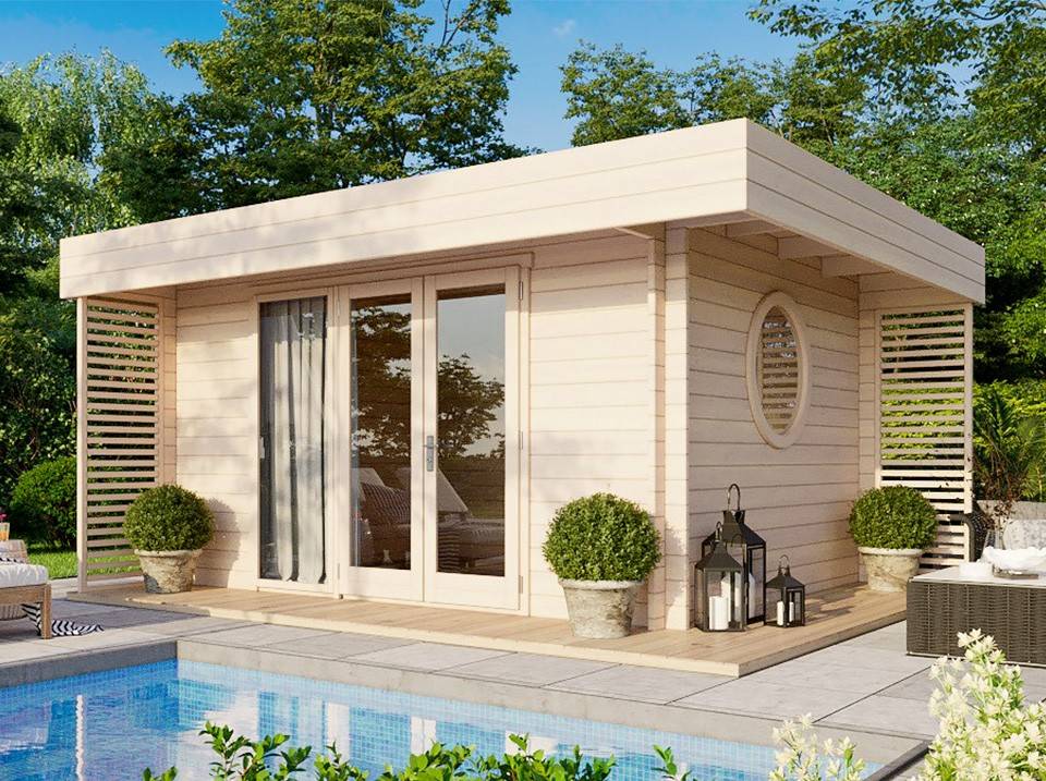 Direct Abris - Chalet de Jardin YAHA 12m2 - Bois naturel - Epaisseur des Murs : 44mm - Terrasse - Brise-vues - Traité Autoclave - Abris de jardin - Imagen 1