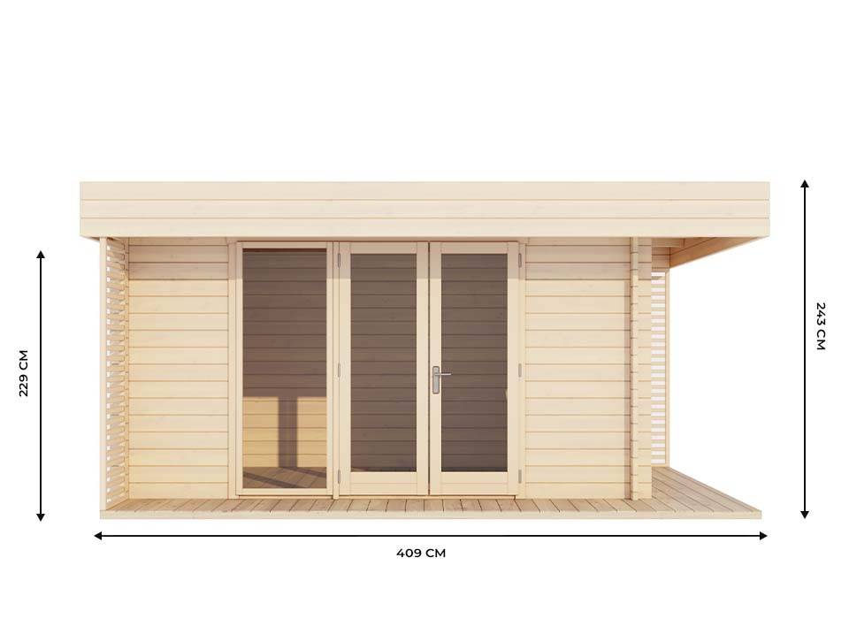 Direct Abris - Chalet de Jardin YAHA 12m2 - Bois naturel - Epaisseur des Murs : 44mm - Terrasse - Brise-vues - Traité Autoclave - Abris de jardin - Imagen 3